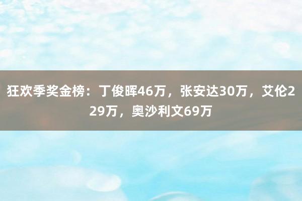 狂欢季奖金榜：丁俊晖46万，张安达30万，艾伦229万，奥沙利文69万